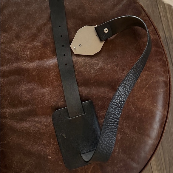 Longchamp black leather belt with belt bag and silver cross buckle